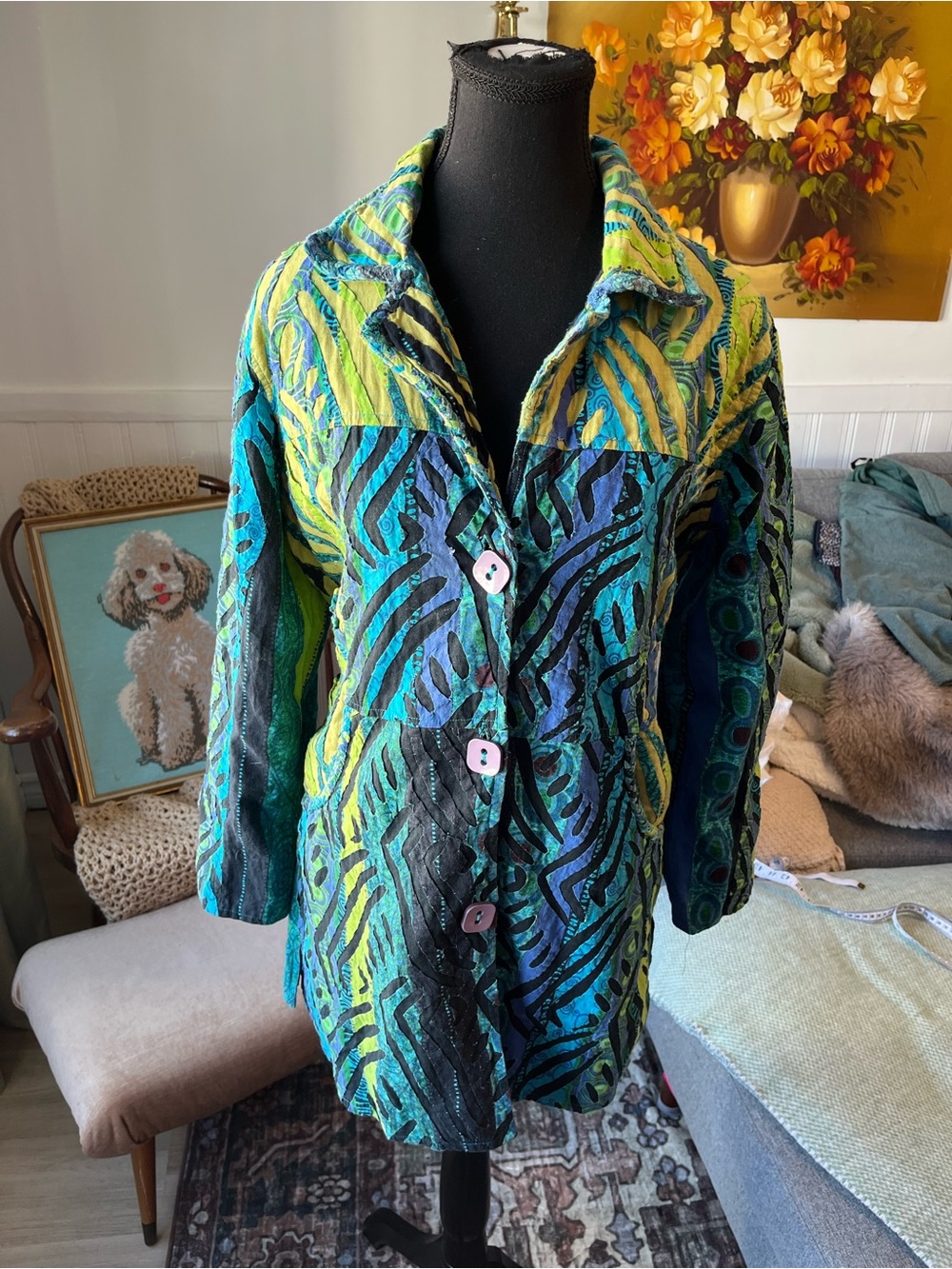 Womens Vintage Y2K Multicolor Quilted Patterned Jacket Size M
